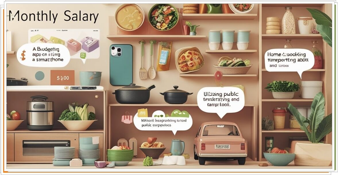 주방 식기류, 주방기구, 자동차까지 잘 정돈되어 잇는 수납장의 절약 모습