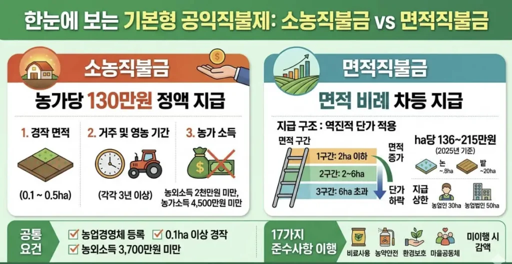 기본형 공익직불금 : 소농직불금 vs 면적직불금
