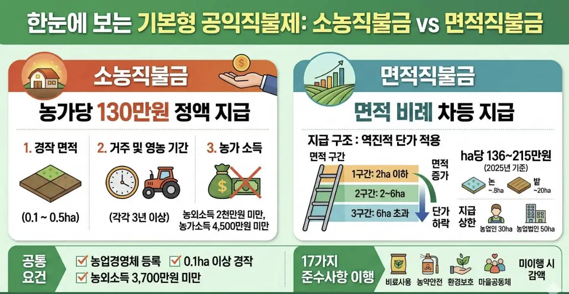 기본형 공익직불금 : 소농직불금 vs 면적직불금